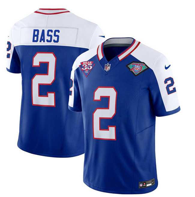 Men & Women & Youth Buffalo Bills #2 Tyler Bass Blue White 2023 F.U.S.E. 75th Anniversary Throwback Vapor Untouchable Limited Football Stitched Jersey